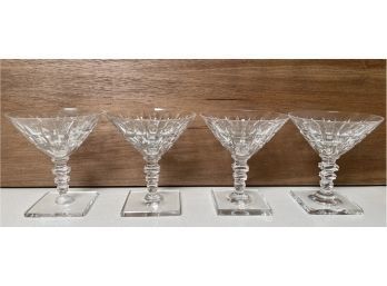 (4) Art Deco Hawkes Cut Crystal Square Base Martini Glasses