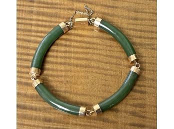 14k Gold And Jade 7' Link Bracelet - 14.8 Grams Total