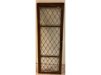 Antique 20 X 58 Inch Wooden Leaded Metal Lattice Glass Door (as Is)