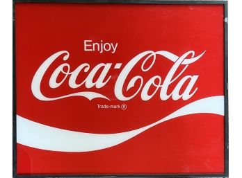 Vintage 28 X 23 Inch Enjoy Coca-cola Framed Hard Plastic Sign