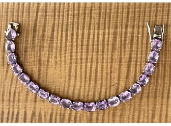 Sterling Silver & Amethyst Stone Thailand 7.5' Tennis Bracelet Total Weight 22.1 Grams