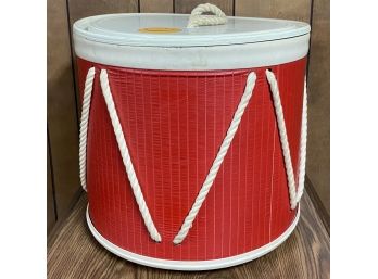 Vintage Red Drum Style Lidded Toy Box (as Is)