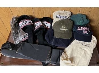 Collection Of Golf Accessories Including Gold Socks, Hats, Bags From Callaway And More