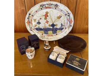 (4) Royal Worcester Egg Coddlers In Box With Cobalt Blue Iris Plate And Hand Painted Italian Platter