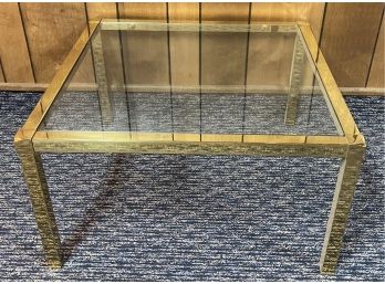 MCM Square Brass Tone Glass Top Coffee Table