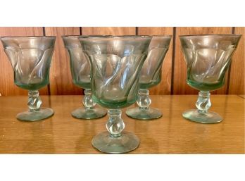 (5) Green Mid-century Modern Swirl Water Goblets