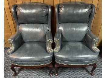 Pair Of Jofco Blue Nail Head Leather Office Chairs