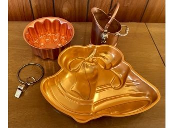 Vintage Copper Lot Including Made In Ireland Pot And 2 Copper Holiday Molds