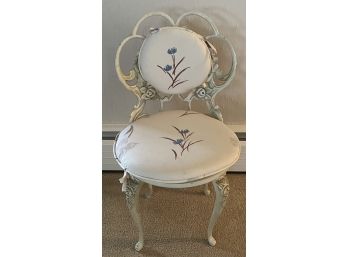 Vintage Rot Iron White Slipper Chair With Rose Accents