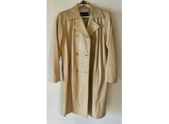 Ellen Tracy Genuine Leather Satin Lined Double Breasted Woman's Coat Size L