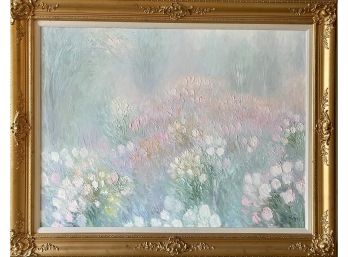 Large Original Signed Yoli Floral Oil Painting With Ornate Gold Frame