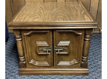 Square Colonial Antique Wood And Veneer Side Table