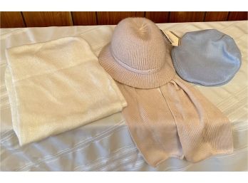 Vintage Aris Hat With Built In Scarf With Original Tags, Vintage Sax 5th Avenue Cap, And Everitt Hat Scarf