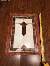 Gorgeous Wooden Framed Stained Glass With Hoops For Hanging