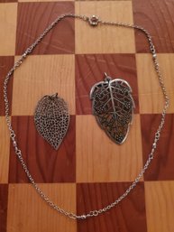 Silver Chain With 2 Different Leaf Pendants