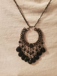 Large Black Beaded Dangly Necklace