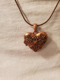 Copper Heart And Cross Shaped Locket Necklace