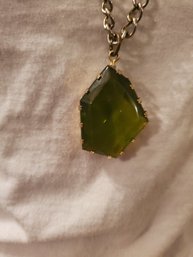 Green Pendant Necklace With Long Chain