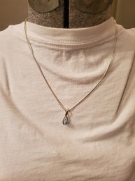 Rope Silver Tone Chain Necklace With Blue Bead Pendant