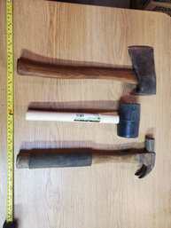Lot Of Hand Held Tools - True Temper Tommy Axe, Pittsburgh Rubber Mallet, & Hammer