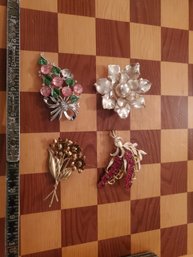 Lot Of 3 Floral Pins / Brooches