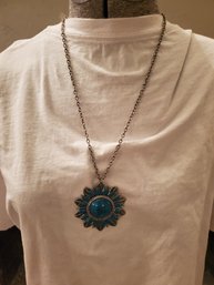 Large Blue Sun Shaped Pendant Necklace