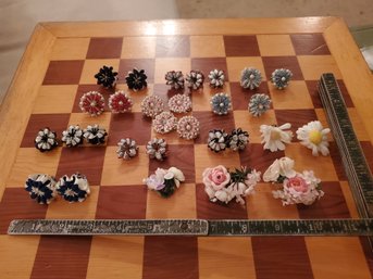 Large Lot Of Floral Screw Back Earrings