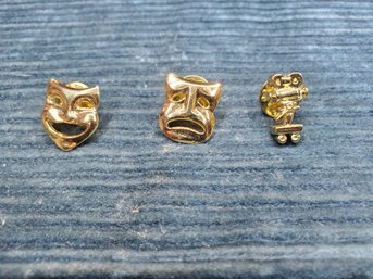 Lot Of 3 Happy Sad Pins Brooches