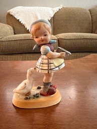 Vintage Girl With Goose Figurine