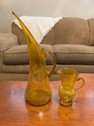 Set Of Amber Glass Pitchers