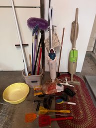 Lot Of Mops, Squeegies, And Fly Swatters