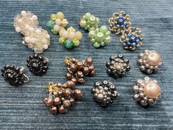 Lot Of 8 Vintage Beaded Clip-on And Screw Back Earrings