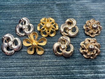 Lot Of 4 Vintage Metal Flower Clip-on Earrings