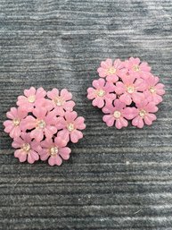 Large Vintage Clip-on Flower Cluster Pink Earrings