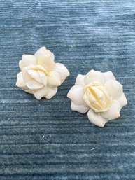 Vintage White Rose Screw Back Earrings
