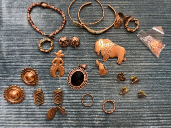 Lot Of Copper Jewelry, Copper Clip Ons, Pins, Bracelets