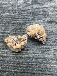 Vintage Clip-on Faux Pearl And Jewel Earrings