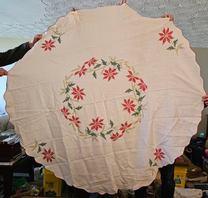 Lot 5-363 Vintage Christmas Cross Stitched Tablecloth (White Shelf)