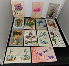 KN Lot 5-50 Thirteen Antique Happy Birthday Postcards  (top 2-drawer)