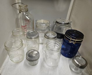 Lot 5-153 Milk Bottle, Jars, Ball Jars 12 Oz (BRN SHELF BY BATHRM DOOR)