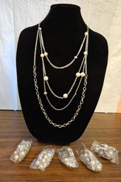 Lot 5-303 Six 4-Strand Silvertone W/Faux Pearls (top Lateral)