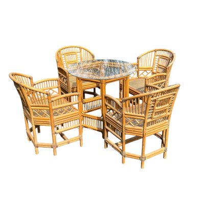 1970's Brighton Hollywood Regency Pavilion Bamboo Rattan Table And Chairs