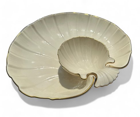 Lenox Aegean Collection 24K Gold Trimmed Clamshell Dip & Chip Dish