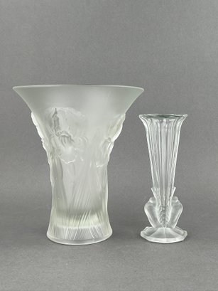 Art Deco Barolac Iris And Tauben Art Glass Vases