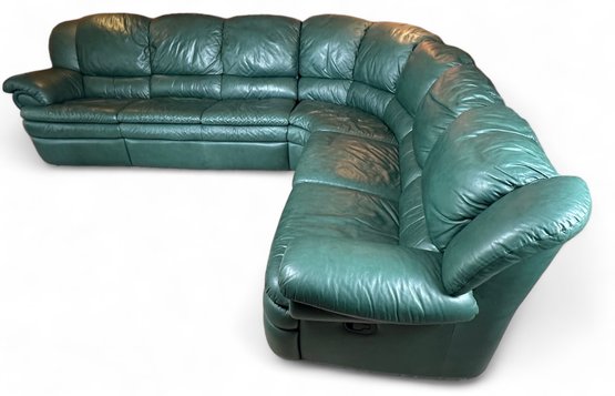 Italian Leather Sectional Sofa, In Hunter Green (Reclining)