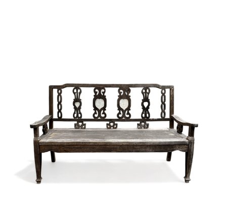 Antique Teak Bench With White Marble Inserts