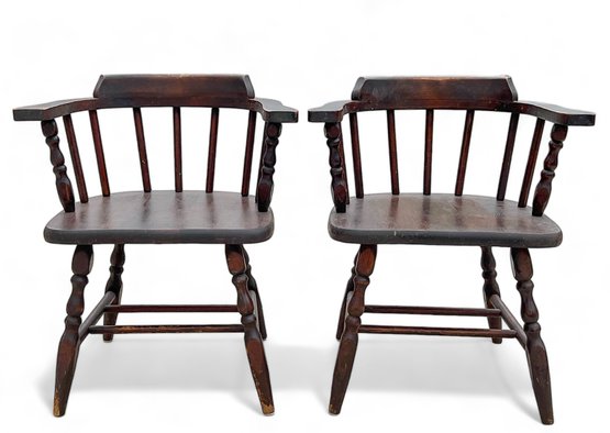 Older Pair Of Wooden Captain Dining Arm Chairs - **P/U In Wainscott**