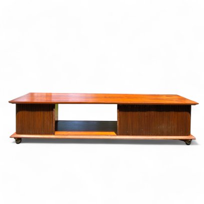 Lane, Mid Century Modern Walnut And Tambour Doors, Center Or Coffee Table