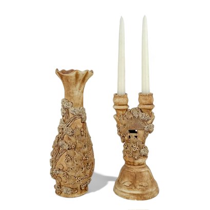 Italian Pottery Vase And Candelabra