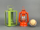 Vintage Metal And Glass Candle Lantern And Kerosene Lantern